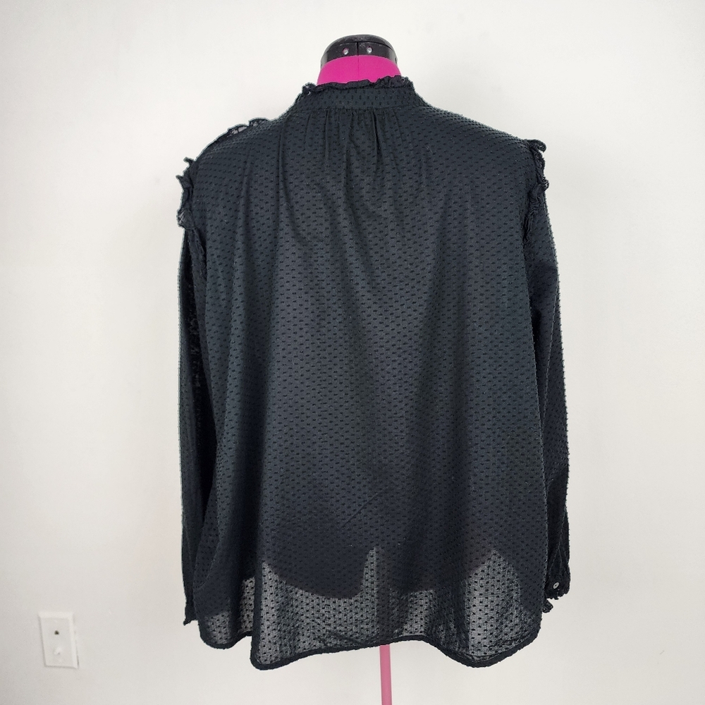 J.Crew Black Cotton Swiss Dot Top V-neck Popover Blouse Shirt Ruffles Size 3X - Picture 4 of 14